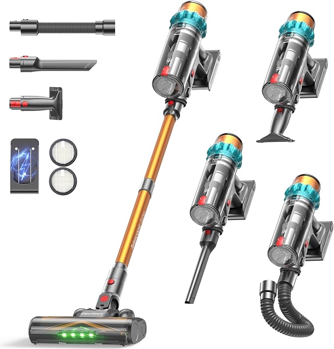 ElecKeys Cordless Vacuum Cleaners for Home, 650W 55KPa Powerful Suction, 70 Mins Runtime, Self-Standing Stick Vacuum with Touch Screen, Anti-Tangle for Pet Hair, Carpet, Hardwood Floors, Car