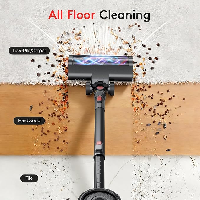 RONEAIR Cordless Vacuum Cleaner,40Kpa 45Min Vacuum Cleaners for Home,Self-Standing,Stick Vacuum with Wall Mount Storage,Anti-Tangle &,6 in 1 Lightweight Vacuum for Hard Floors Carpet Pet Hair - Black