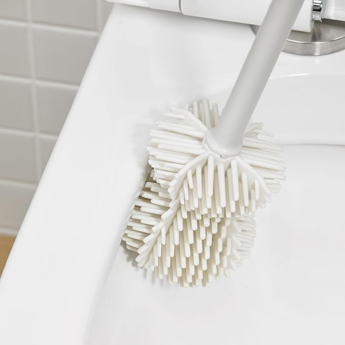 ReBorn Recycled Toilet Brush - Bathroom Toilet Bowl Brush & Holder - Anti Drip 360° Hourglass Brush Head - Closed Fit Storage Cover - Replaceable Heads - Made in Britain (Stone)