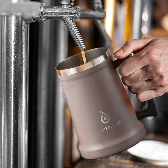 Ideus Insulated Beer Stein, 24/32oz Stainless Steel Double Walled Beer Mug Giant Bar Drinkware Metal Beer Cup with Big Grip Handle (Dusty Pink, 24 ounces (710ml))