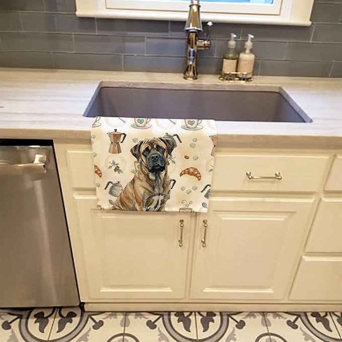 Caroline's Treasures Brindle Mastiff Coffee Bar Kitchen Towel Velour Plush Front and Cotton Loop Back Machine Washable