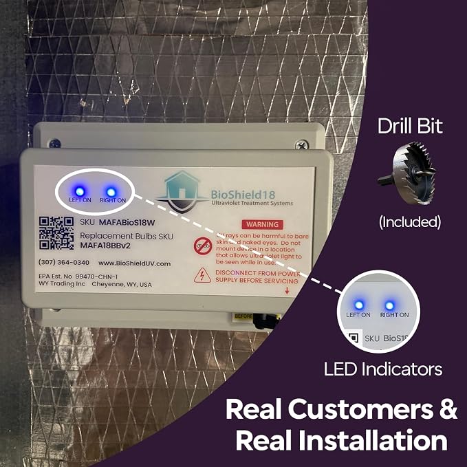 BioShieldUV® 18W HVAC UV Light Air Purifier Light Bulb - Air Filter UV Lamp for Air Conditioner, Whole House Dual UV UVC Light in Duct Filter, UVC Light for HVAC AC Air Conditioner
