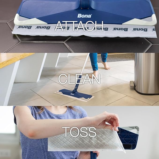 Bona® Disposable Wet Cleaning Pads for Hard-Surface Floors, Lemon Mint Scent 12 Count (Pack of 6)