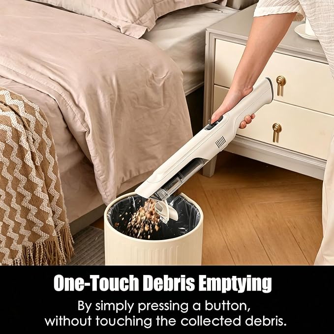 Handheld Vacuum Cordless, Lightweight 1.4lb with Powerful Suction, Charging Dock, Single Touch Empty and Detachable Dust Cup, Portable Mini Car Vac for Home Office and Pet Hair (Beige)