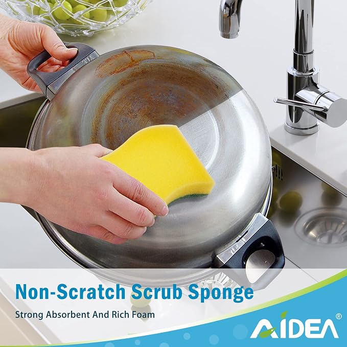 AIDEA Heavy Duty Scrub Sponge-24Count, Cleaning Scrub Sponge, Stink Free Sponge, Effortless Cleaning Eco Scrub Pads for Dishes,Pots,Pans All at Once,Size: 4.3"x 3.12" x 1.2"