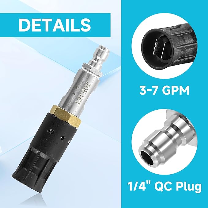 JOEJET Adjustable Downstream Soft Wash Nozzle, Twist Nozzle Range 0 to 60 degree, 1/4 Inch Quick Connect, 3-7 GPM
