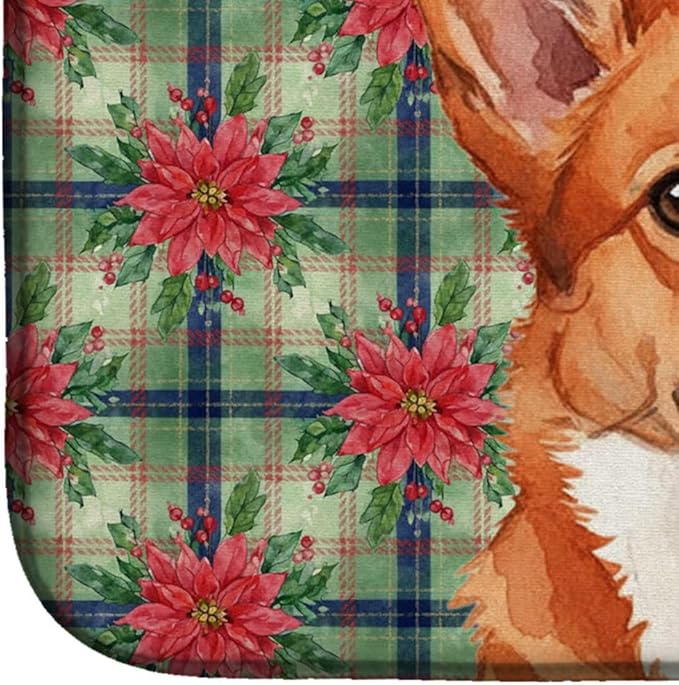 Caroline's Treasures Red Cardigan Welsh Corgi Christmas PoinsettIas Dish Drying Mat Absorbent Dish Drying Mat Pad for Kitchen Counter Dish Drainer Mat for Countertop, 14 x 21", Multicolor