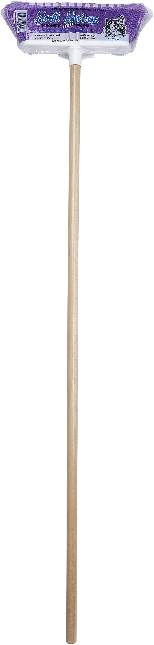 The Original Soft Sweep Magnetic Action Broom Assorted Colors with Natural Finish Wood Handles (4 Brooms)