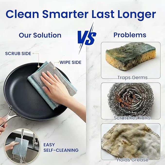 Electric Spin Scrubber & Wire Dishcloths 10 Pack Bundle – Cordless Power Scrubber 120 Min IPX7 Waterproof 8 Brush Heads + 8x8in Double-Layer Non-Scratch Reusable Cleaning Cloths