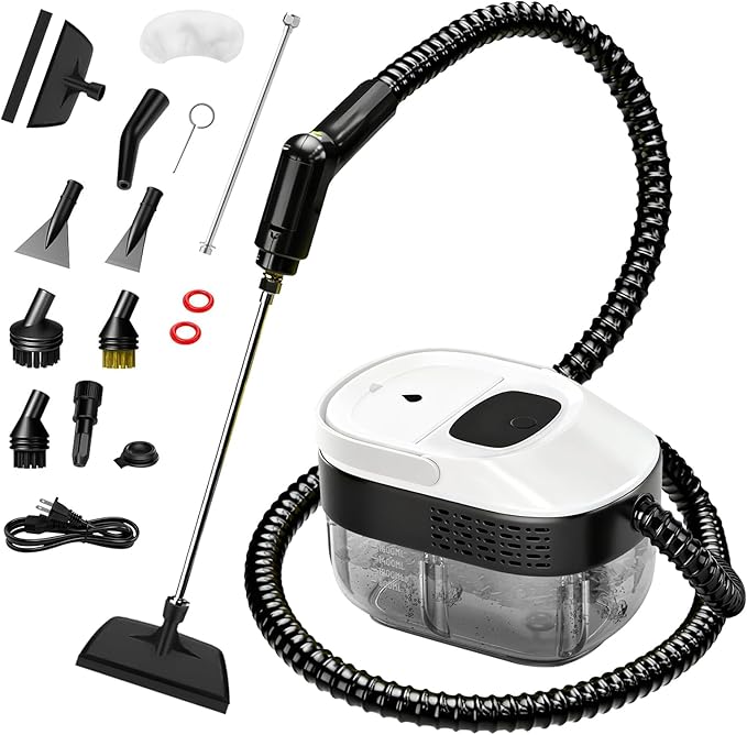 Pressurized Steam Cleaner, 54oz Large Tank, Portable Steamer for Cleaning with 15-Piece Kit, 15s Fast Heat-Up, 3-Level Control, Handheld Steam Cleaner for Home, Car, Kitchen (White)