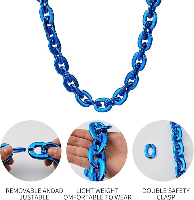 Passed colorfast test,Large Plastic Chain Necklace, 2 Pack / 4 Pack Optional,Hip-hop Rapper Big Chunky Fake Necklace , Super long Detachable, Non-fading Party Clothing Plastic Jewelry Necklace Decoration, Women and Men.