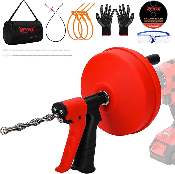 New 50 FT Double Mode Drain Snake Tools, 11-in-1 Drain Auger for Sink and Drain Unblocking, Plumbing Snake for Kitchen, Bathrom and Shower Sink, Snake for Real DYIs (Red) NEW