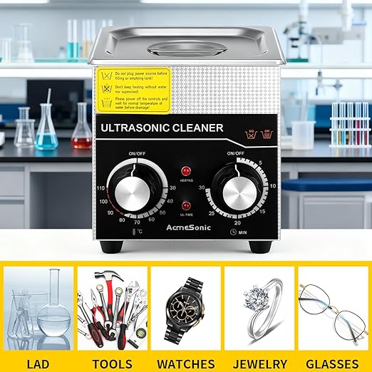 Commercial Ultrasonic Cleaner with Knob, 1.3L Professional Ultrasonic Cleaner, 40kHz with Heater and Timer for Tools, Jewelry, Watches, Glasses, Dentures, and Small Metal Parts