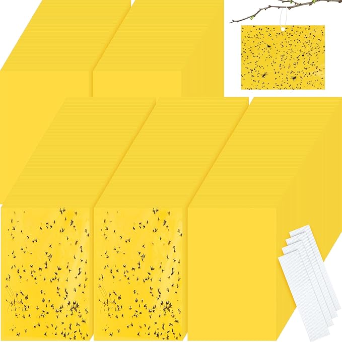 Qualirey 700 Pcs 6x8 Inch Yellow Sticky Traps for Gnats, Dual-Sided Sticky Gnat Traps for Indoor Outdoor, Fly Catcher for Fungus Gnats, Fruit Flies, Whiteflies– Bulk Pack with Twist Ties