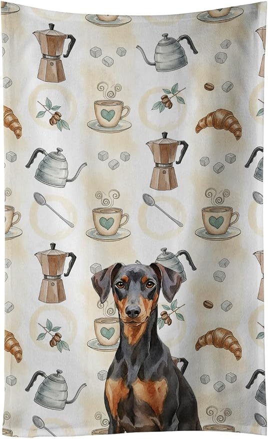 Caroline's Treasures German Pinscher Coffee Bar Kitchen Towel Velour Plush Front and Cotton Loop Back Machine Washable