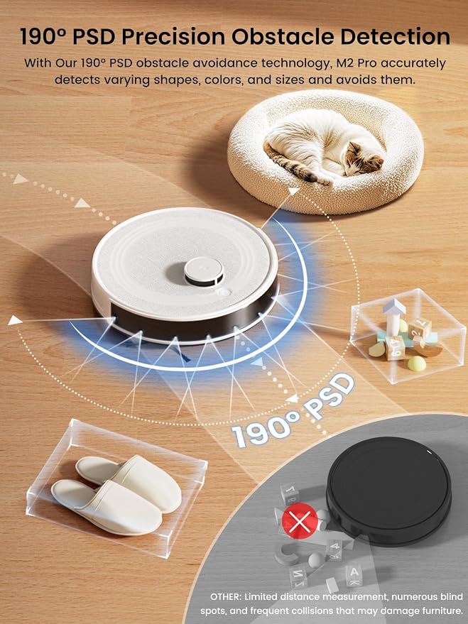Lefant LiDAR Robot Vacuum and Mop, 90-Day Self-Emptying, 190° PSD Obstacle Avoidance, Customized Cleaning, Multi-Floor Mapping, 6000Pa Strong Suction, 140 Min Runtime, WiFi/Alexa/APP/iWatch, M2 Pro