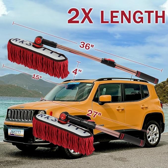 Auto Duster Extendable Handle, Car Exterior Scratch Free, Car Brush Kit for Truck SUV RV Motorcycle, Cleaning No Lint (CA Designer License Plate) - Gifts for Men Women