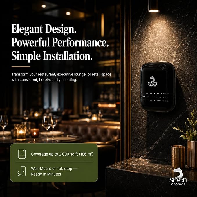 SEVENAROMAS Scent Diffuser SV720 - Bluetooth app, Air Machine for Home & Commercial Use, Covers 2000 sq. ft., Portable Large Room Waterless Diffusers (Black)