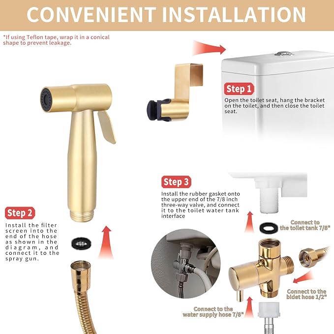 Handheld Bidet Sprayer for Toilet, Brass Jet Spray for Feminine & Baby Wash | Brass bidet sprayer, pressurized jet spray for feminine wash, baby care & toilet cleaning, easy install with all accessories
