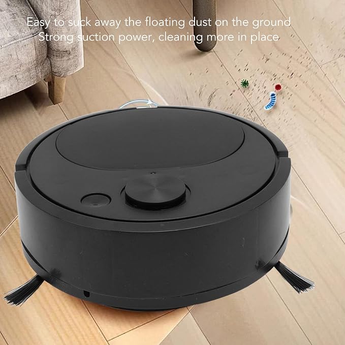 Fdit Robot Vacuum Cleaner, Mini Automatic Avoidance USB Charging Smart Sweeping Robot for Wooden Flooring for Carpet (Black) | ABS design with 4W power, 300mAh battery, capture dust and pet hair on tile and marble.