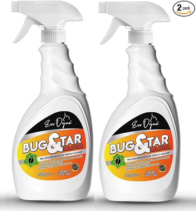 Evo Dyne 2-Pack Bug Remover for Car Detailing (32 fl oz Per Bottle), Made in the USA - Car Interior Cleaner Removes Tar, Droppings, Guts, Dirt, Grease, Tree Sap, & More | Tree Sap Remover
