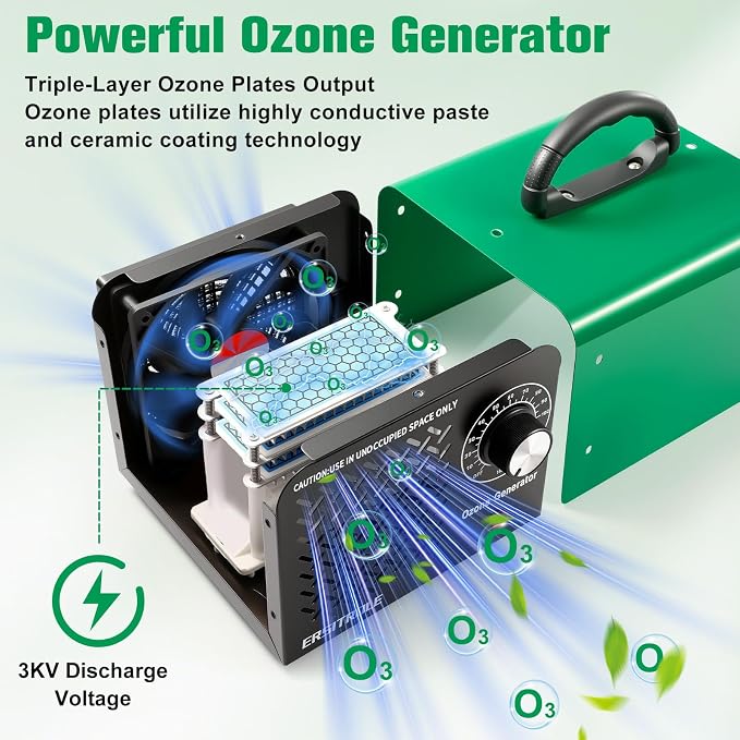 Ozone Generator 90,000mg/h, Home/Industrial 3-layer Ozone Ionizer Deodorizer, Ozone Machine Odor Removal for Car, Home, Smoke, Pets, Basement, Ozone Odor Eliminator for 6000 sq ft