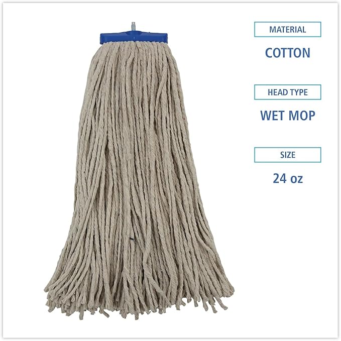 Boardwalk Mop Head, Lie-Flat Head, Cotton Fiber, 24 oz., White, 12/Carton