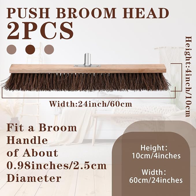 FillTouch 2 Pcs Push Broom Head Replacement Large Outdoor Heavy Duty Push Broom for Garage Driveway Cleaning, Farmhouse Animals Sheep Cow Back Scratcher(24 x 4 Inch)