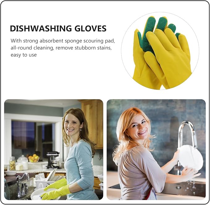 LALAFINA 2 Pairs Latex Gloves Kitchen Dishwashing Gloves Kitchen Latex Gardening Scouring Pad