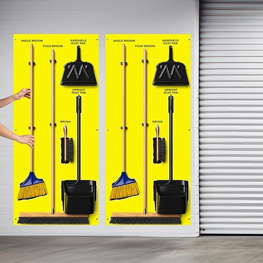 Clean & Sweep 5S Shadow Board/Wall Mount Broom Holder, 68" x 30" Board, 5S Cleaning Station - Board Only, Tools Sold Separately, Made in The USA by AccuformNMC, Yellow/Black, PSB714YLBK
