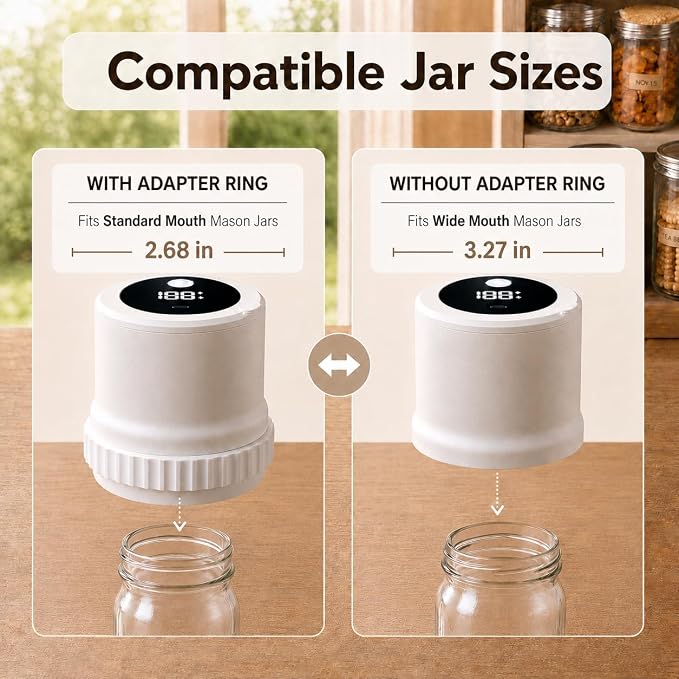 Mason Jar Vacuum Sealer Kit for Wide & Regular Mouth Jars, White