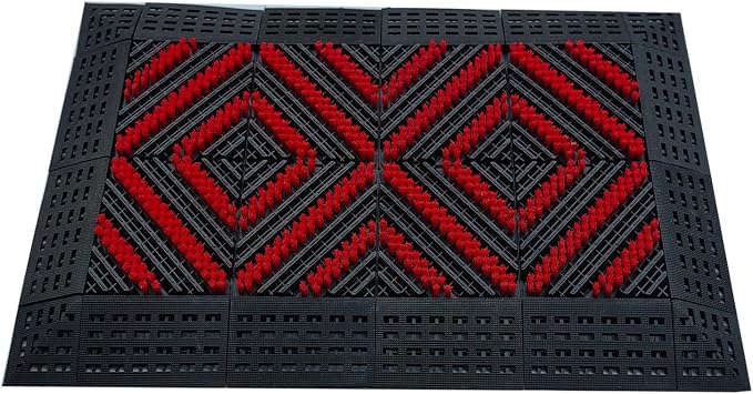 Heavy Duty Outdoor Boot Scraper Mat, 29.5" x 17.5" | Mud & Snow Doormat with Stiff Nylon Bristles, Modular Interlocking Shoe Cleaner for Garden 1.37" Thick