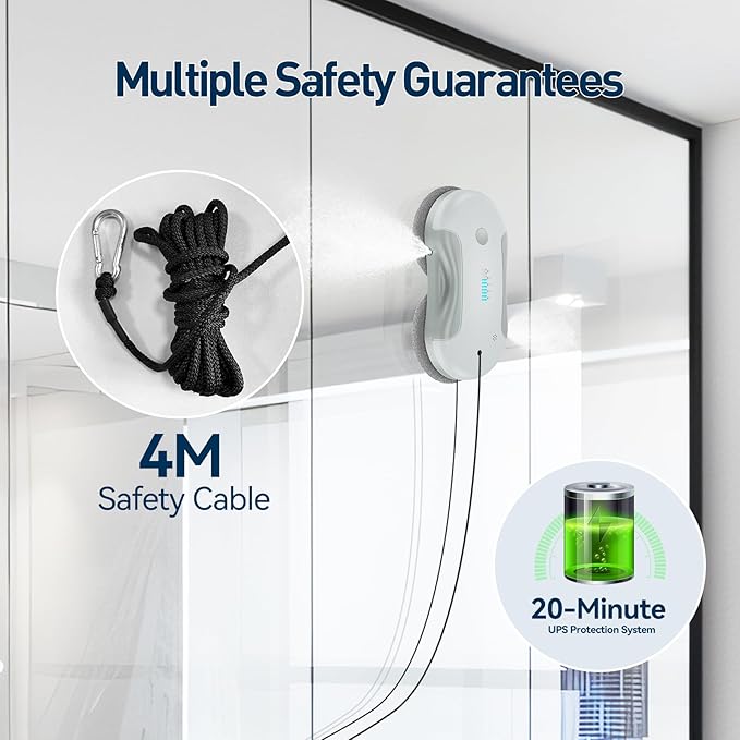 Window Cleaning Robot, 5800Pa Intelligent Window Cleaner Robot with 80ml Dual Water Spray, with Path Planning and Edge Detection for Interior/Exterior Highrise Windows