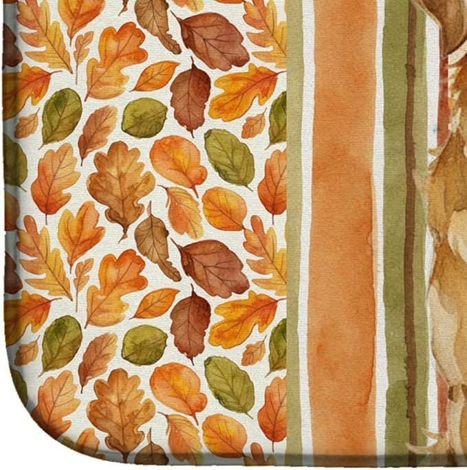 Caroline's Treasures Golden Retriever Heirloom Fall Dish Drying Mat Absorbent Dish Drying Mat Pad for Kitchen Counter Dish Drainer Mat for Countertop, 14 x 21", Multicolor