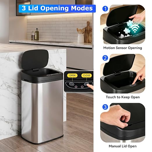 BestOffice 22 Gallons Automatic Sensor Large Kitchen Trash Can with Stainless Steel, Touchless Garbage Bin with Lid for Kitchen, Home, Office Waste Bin 82L