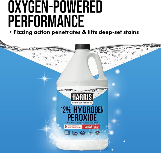 HARRIS 12% Concentrated Hydrogen Peroxide, 128oz, for Kitchen, Bath, Laundry, Home and Garden with Easy Fill Funnel