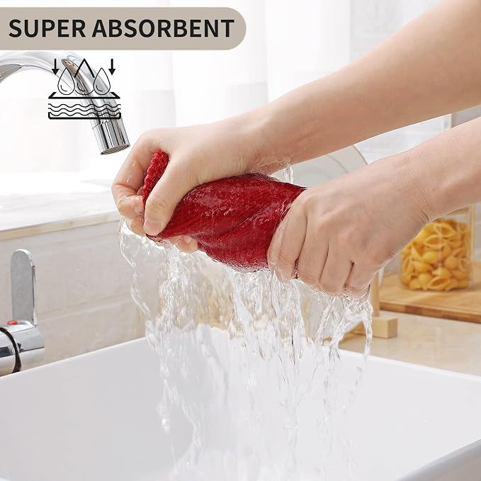Kitinjoy 100% Cotton Waffle Weave Kitchen Hand Towels (13 X 28 Inches, Red), 8-Pack Super Soft and Absorbent Dish Towel for Drying Dishes