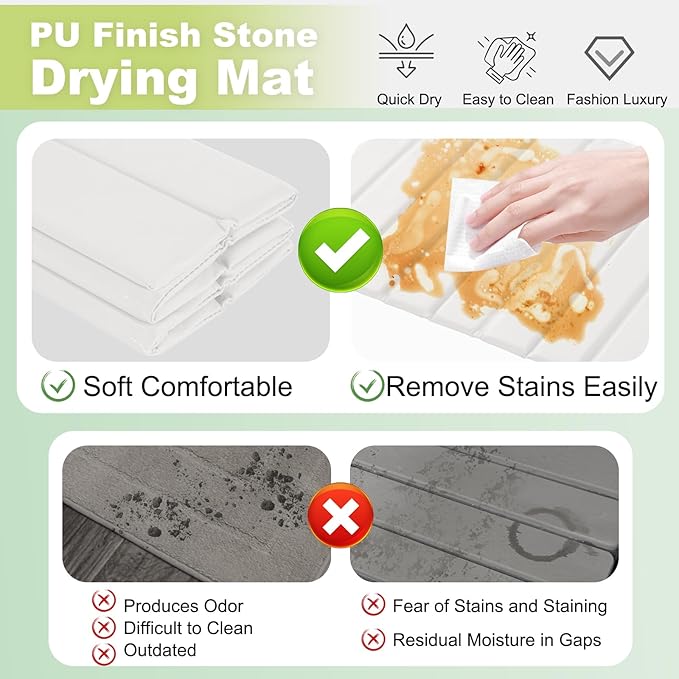 Oxydrily Large Stone Drying Mat for Kitchen Counter, Ultra Absorbent Diatomaceous Earth Mat with PU Leather Cover Stain-resistant Quick Dry/Foldable, Collapsible Dish Mats for Dishes Cups 23.6"x15.3"