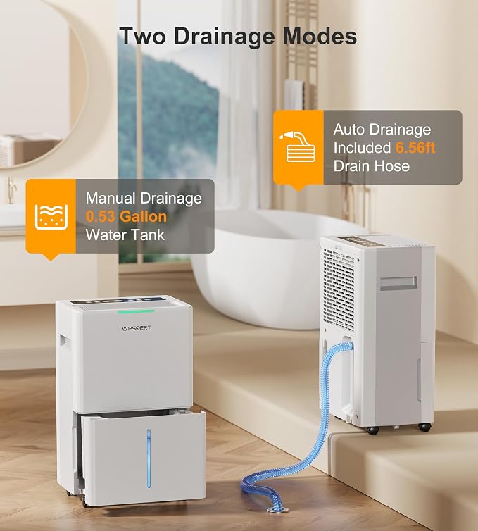 4000 sq.ft Dehumidifier for Basement with Drain Hose, 45 Pint Dehumidifiers for Home, Smart Compressor Dehumidifies for Large Room, Bedroom, 3 Modes, Intelligent Humidity Control, Auto Defrost