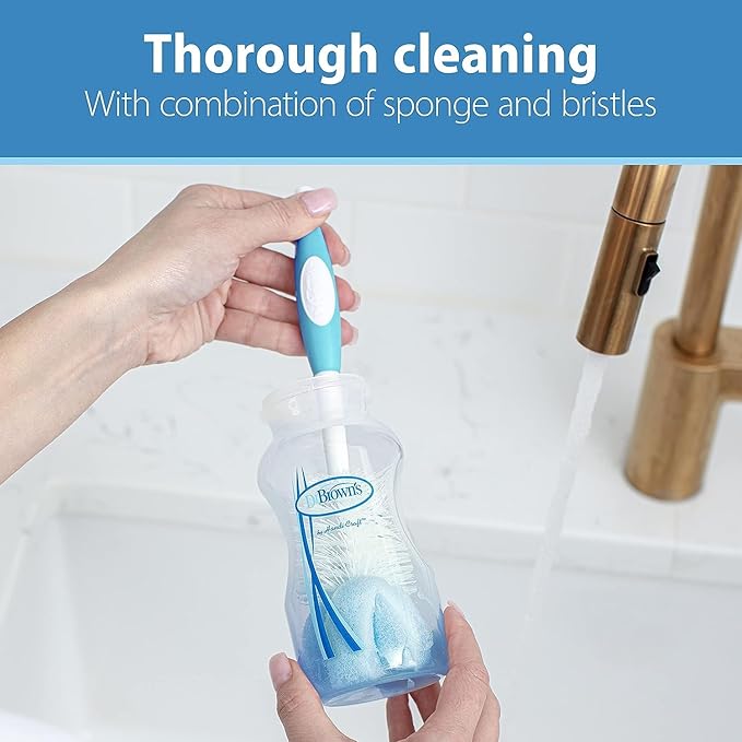 Dr. Brown's Drying Tower, Stand-Up Rack with Reusable Sponge Baby Bottle Cleaning Brush Set, 3-Pack, Blue
