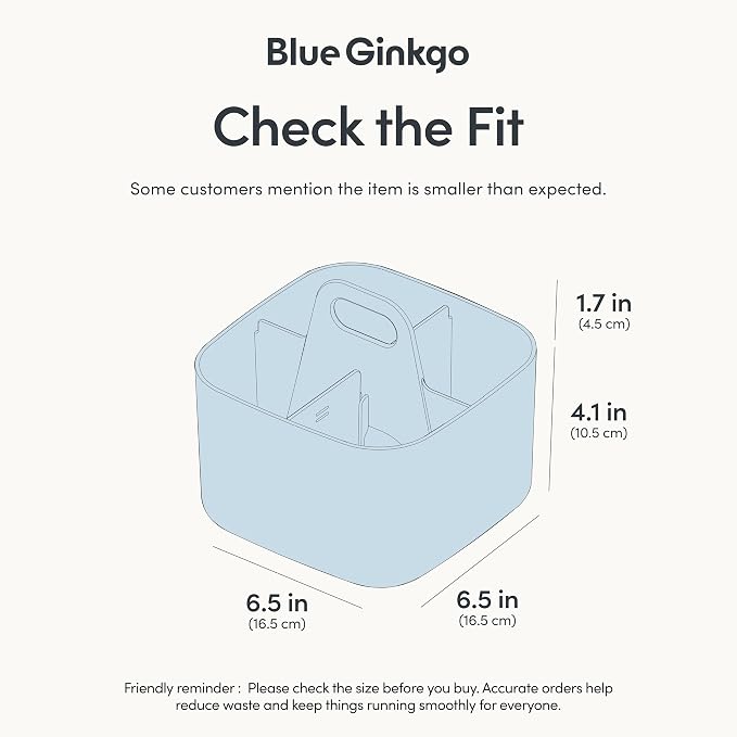 BLUE GINKGO Small Stackable Organizer Caddy – Korean-Made Portable Tote for Bathroom, Office, Crafts, or School Supplies (Square, Blue)