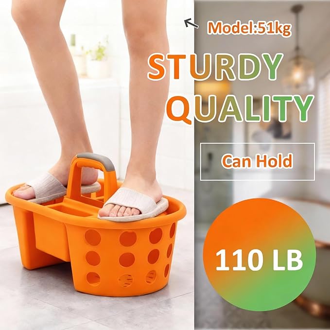 SIMPLYKLEEN Large Shower Caddy Portable 2PC - Made in USA Plastic Jumbo Size Dorm Storage Candy Tote with Handle Shower Organizer for Bathroom, Pantry, Kitchen, College Dorm, Green/Orange