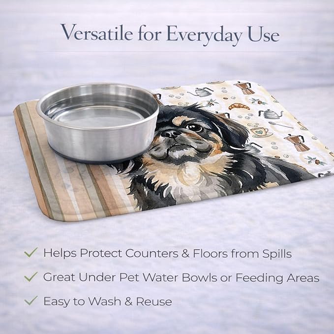 Caroline's Treasures Black and Tan Pekingese Coffee Bar Dish Drying Mat Absorbent Dish Drying Mat Pad for Kitchen Counter Dish Drainer Mat for Countertop, 14 x 21", Multicolor
