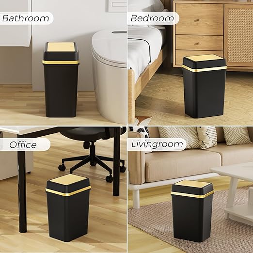 3 Pack Bathroom Trash Can with Lid 4 Gallon Small Trash Can with Press Top Lid Bathroom Garbage Can with 150 Counts Trash Bags for Kitchen Bedroom Office(Black Navy Blue Dark Green)