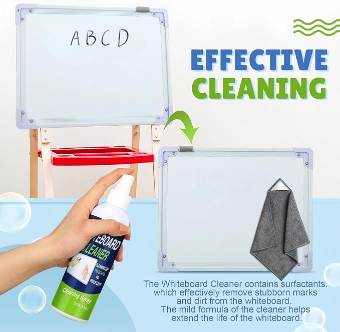 Fuyoooo 12 Pcs Whiteboard Cleaner Spray Dry Erase Board Cleaner with Magnetic Cloth White Board Cleaning Spray Removes Stubborn Marks from Whiteboards Chalkboard (250ml)