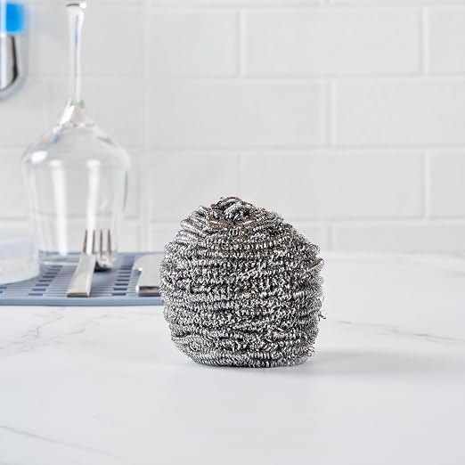 Restaurantware Stainless Steel Scrubber 100-Pack 3.15 x 3.15 x 1.97 Inches Rust-Resistant Metal Scouring Pad Durable Silver Scrub Pad for Pots and Pans Grill Cleaning Scrubber Commercial Kitchen Use