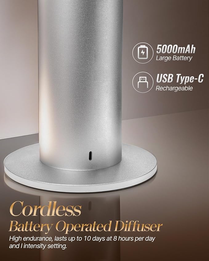 Diffusers for Home Large Room,Waterless Essential Oil Diffuser with 2000 Sq.Ft Coverage,Cordless Battery Operated Diffuser,Hotel Scent Diffuser Starter Kit Tech 120ML for Bedroom/Office/Spa/App, Black