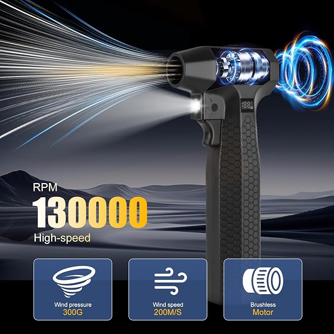 Compressed Air Duster, 1300000RPM-100000mA Battery LED Cordless Electric Air Duster Portable Blower, Charging Cell Phone, Turbo Fan Dusters for Computer Keyboard/Cleaning/Car/PC/Salon/Home