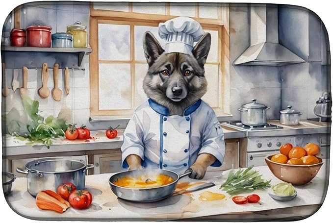 Caroline's Treasures DAC6291DDM Norwegian Elkhound The Chef Dish Drying Mat Absorbent Dish Drying Mat Pad for Kitchen Counter Dish Drainer Mat for Countertop, 14 x 21", Multicolor