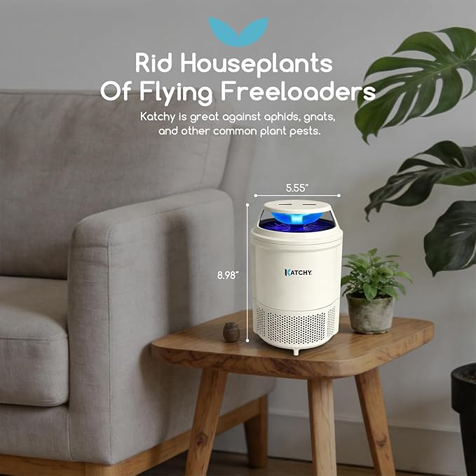 Katchy Indoor Flying Insect Trap – Catcher & Killer for Mosquitoes, Fruit Flies, Gnats & Moths – Non-Zapper with Suction & Blue Light – Ideal for Indoor Spaces, Kitchens & Plants (Original, White)